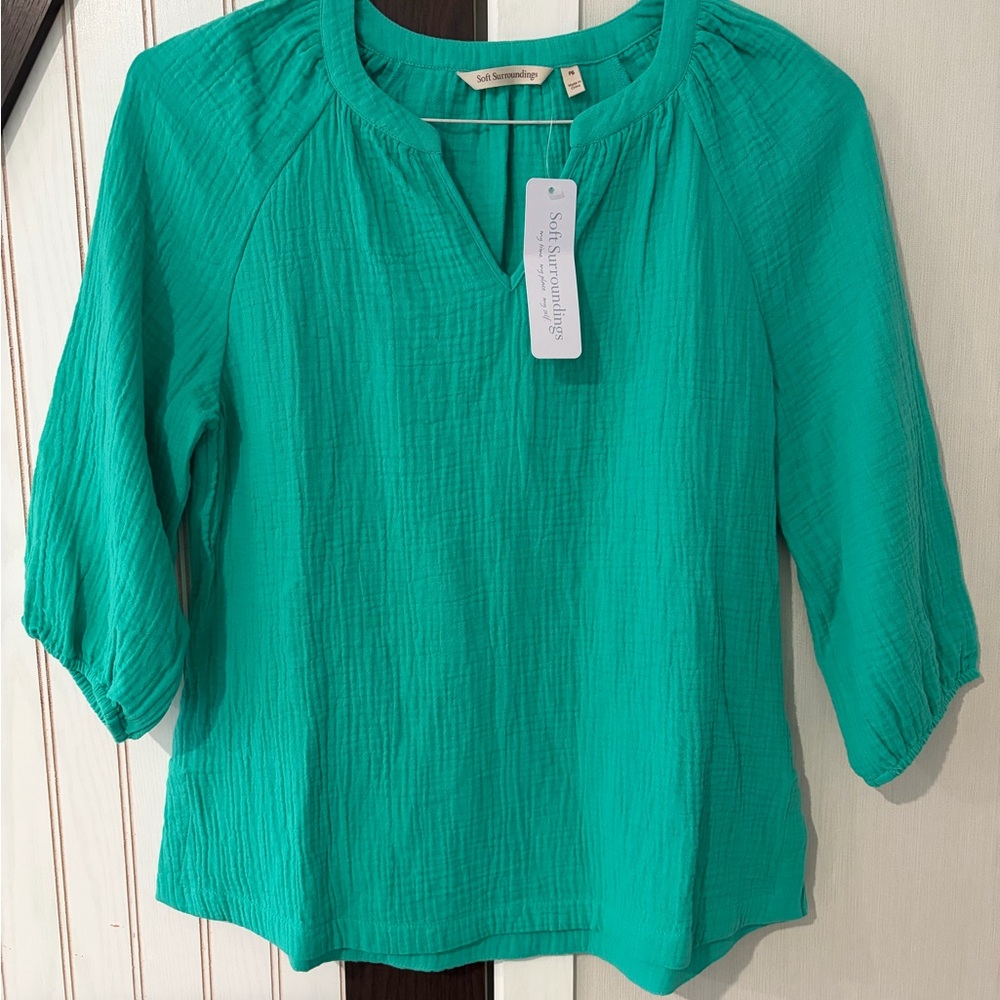 Soft Surroundings Gauzy Cotton NWT Green Petite Small